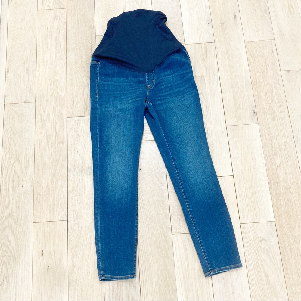 J. Crew Blue Ankle Cropped Jeans Maternity Over Belly